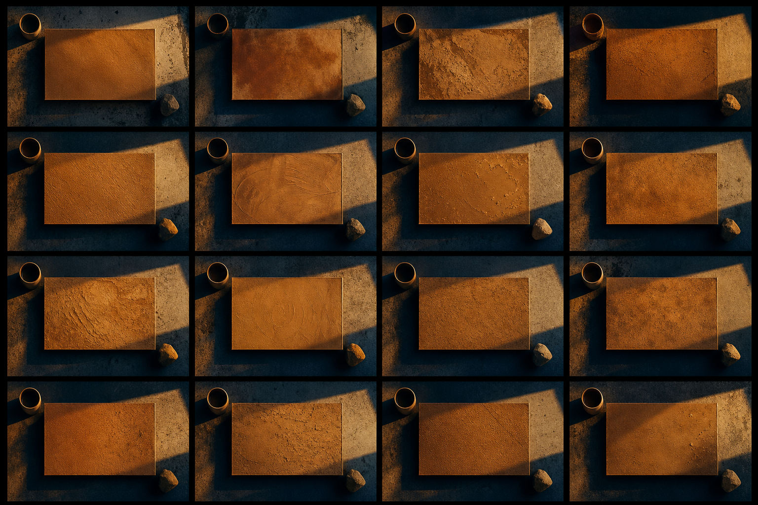 Frames de anuncio apilados en capas con paleta de marca consistente, generación de creative con identidad visual