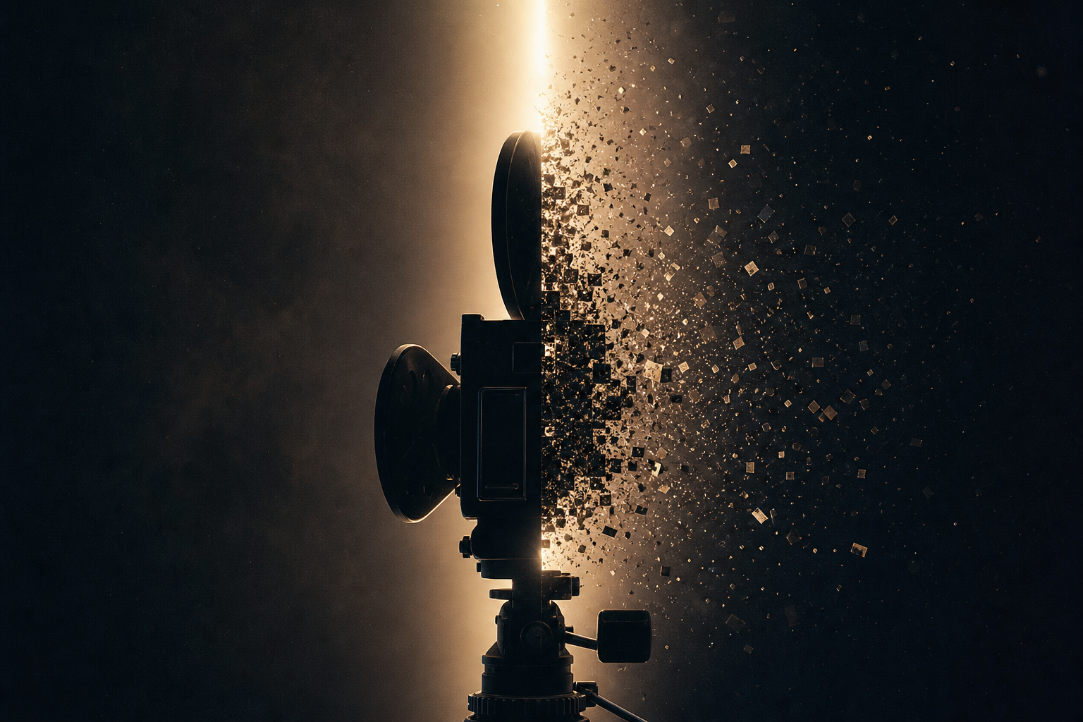 Frame de vídeo vertical fragmentándose, metáfora de microdramas verticales con IA