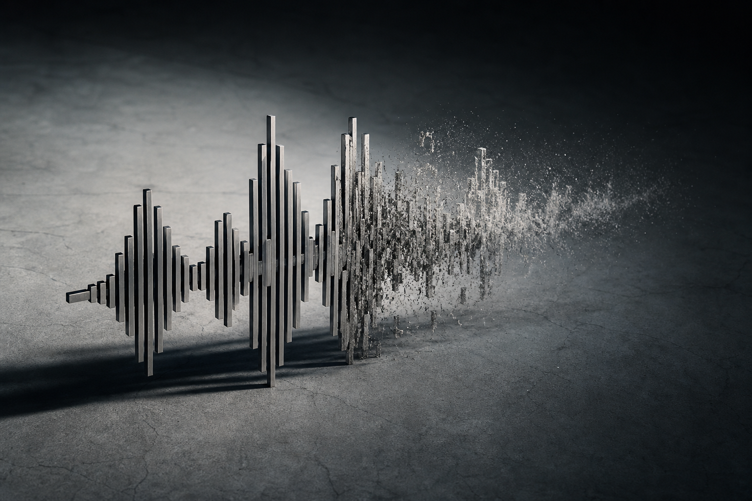 Composición abstracta de onda de audio entre dos estados para TikTok producción IA