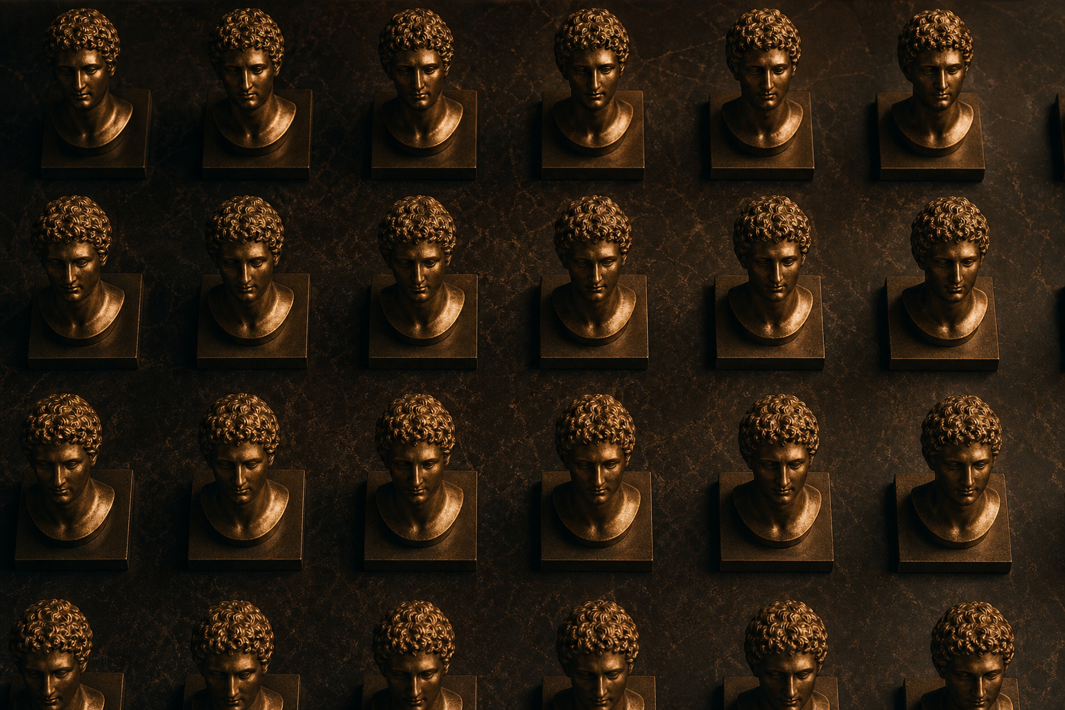 Escultura repetida en grid representando un avatar de marca consistente en vídeo IA