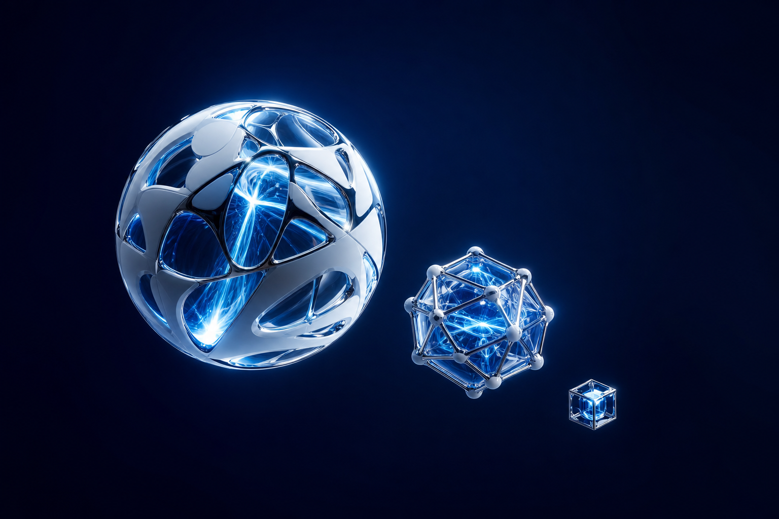 Constructo de cristal translúcido con tres núcleos de luz representando los niveles de GPT-5.6 para empresas